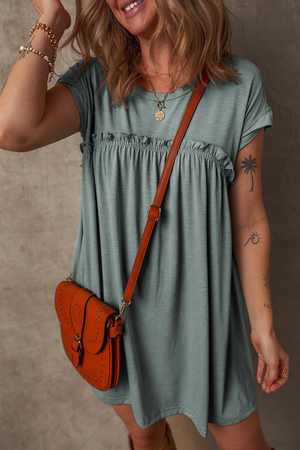 Frilled Gathered T Shirt Dresses