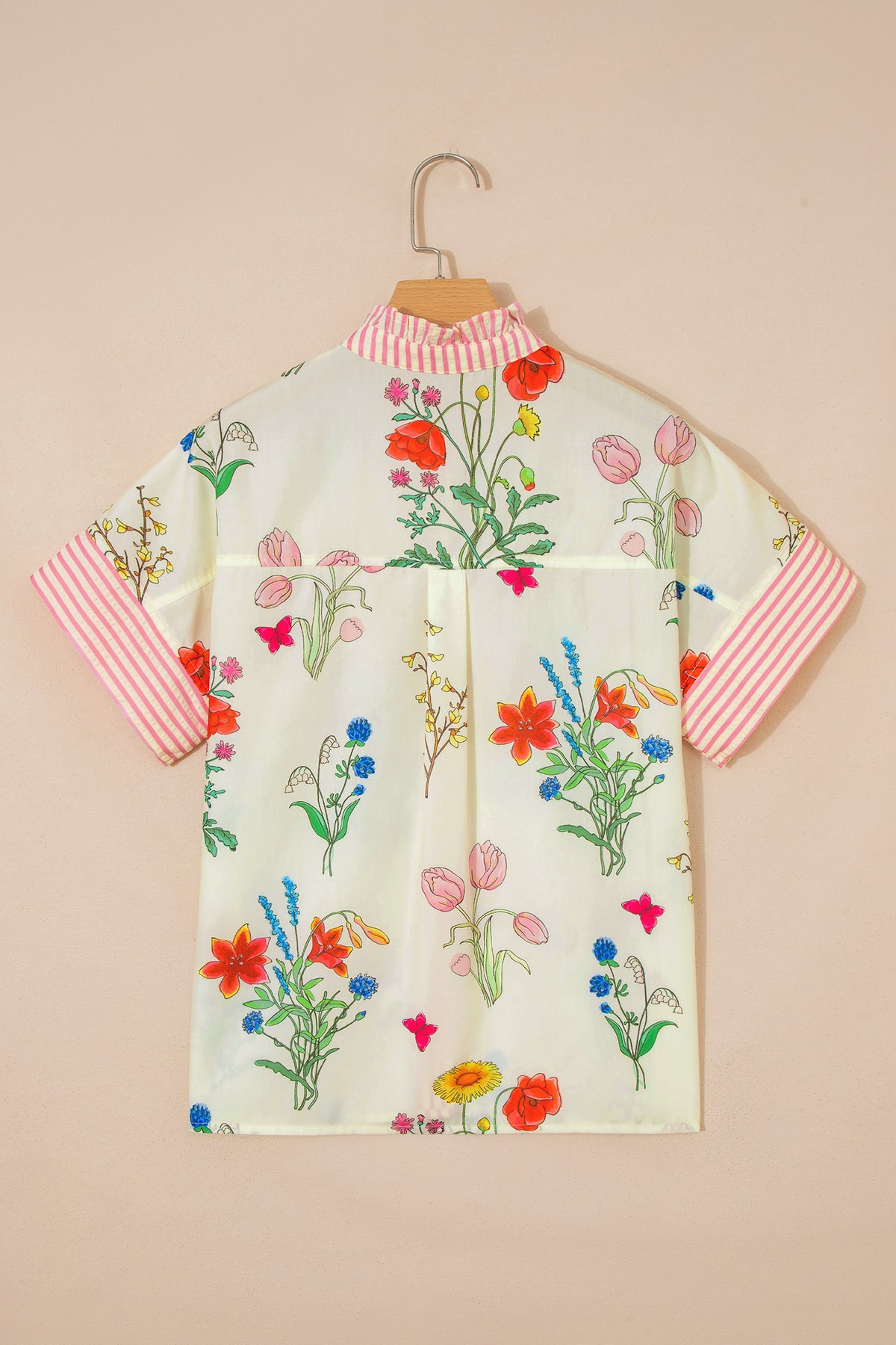 Floral Striped Ruffled Collar Blouse