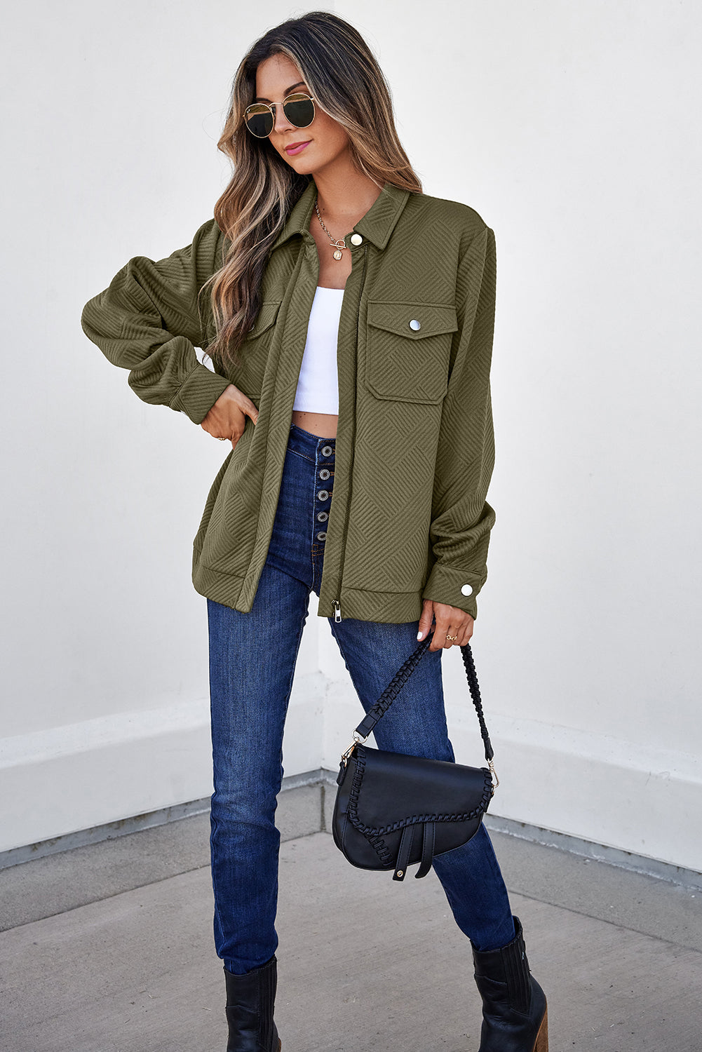 Blackish Color Zip Button Jackets