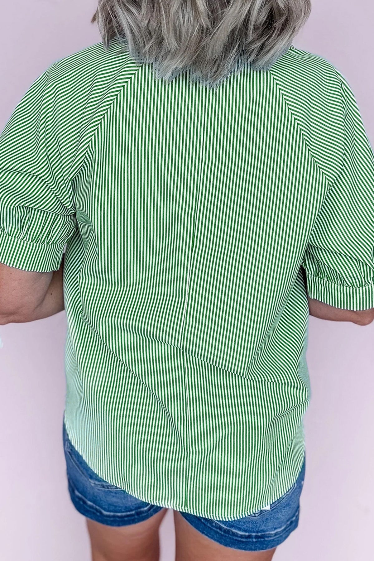 Striped Collared Split Neck Blouse