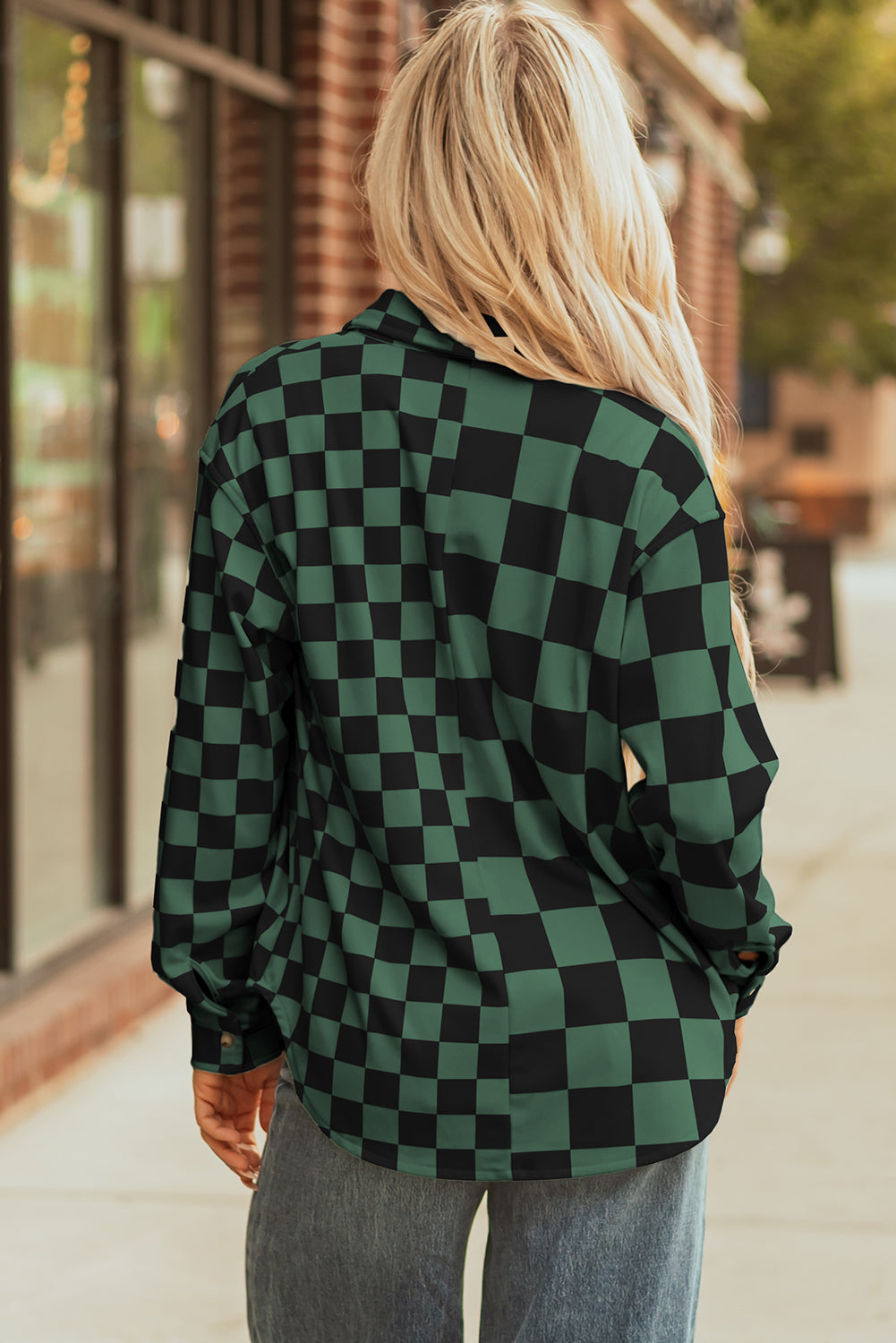 Checkerboard Button Front Plaid Shackets