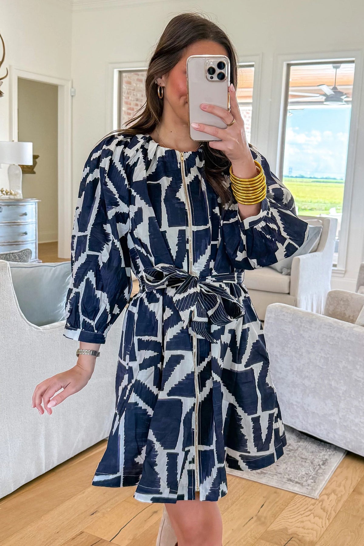 Abstract Geometric Zip Mini Dress