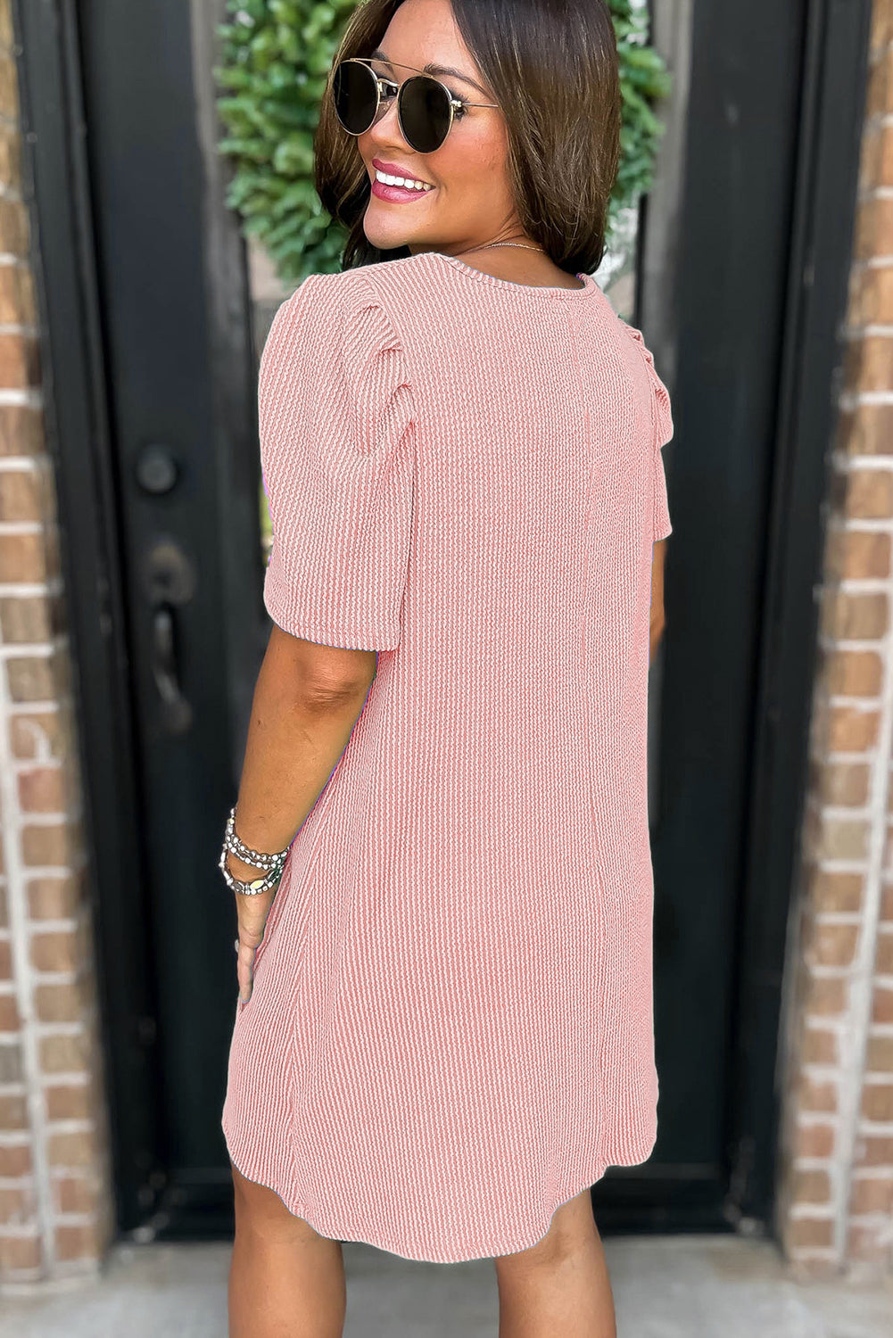 Corded Puff Sleeve Mini Dress