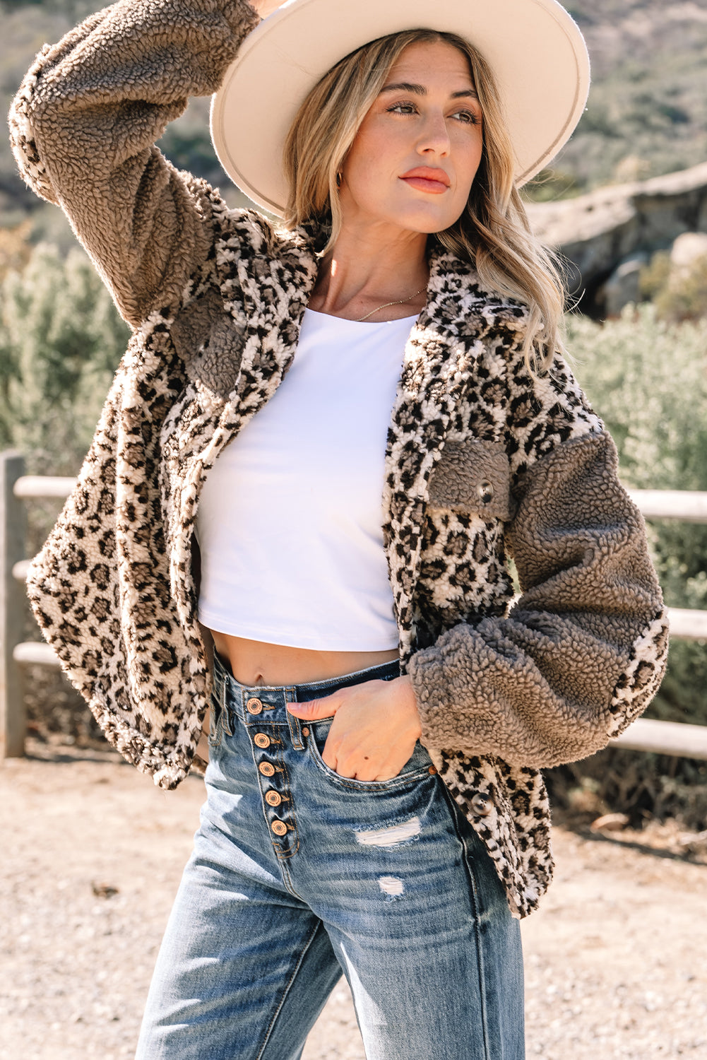 Sherpa Leopard Button Up Jackets