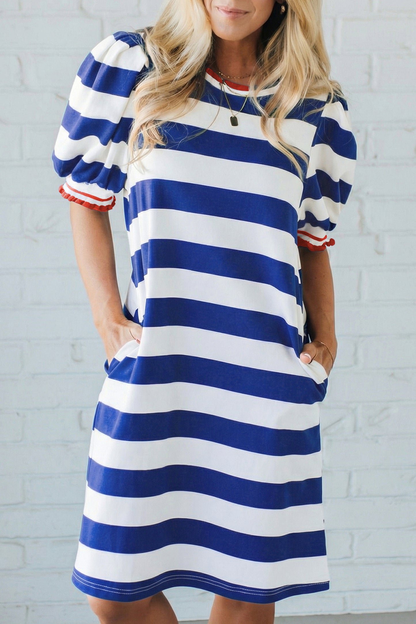 Stripe Puff Sleeve Mini Dress
