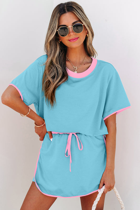 Turquoise Colorblock Edge Two-Piece Set