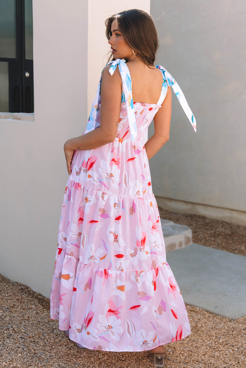 Knotted Smocked Maxi Floral Dress