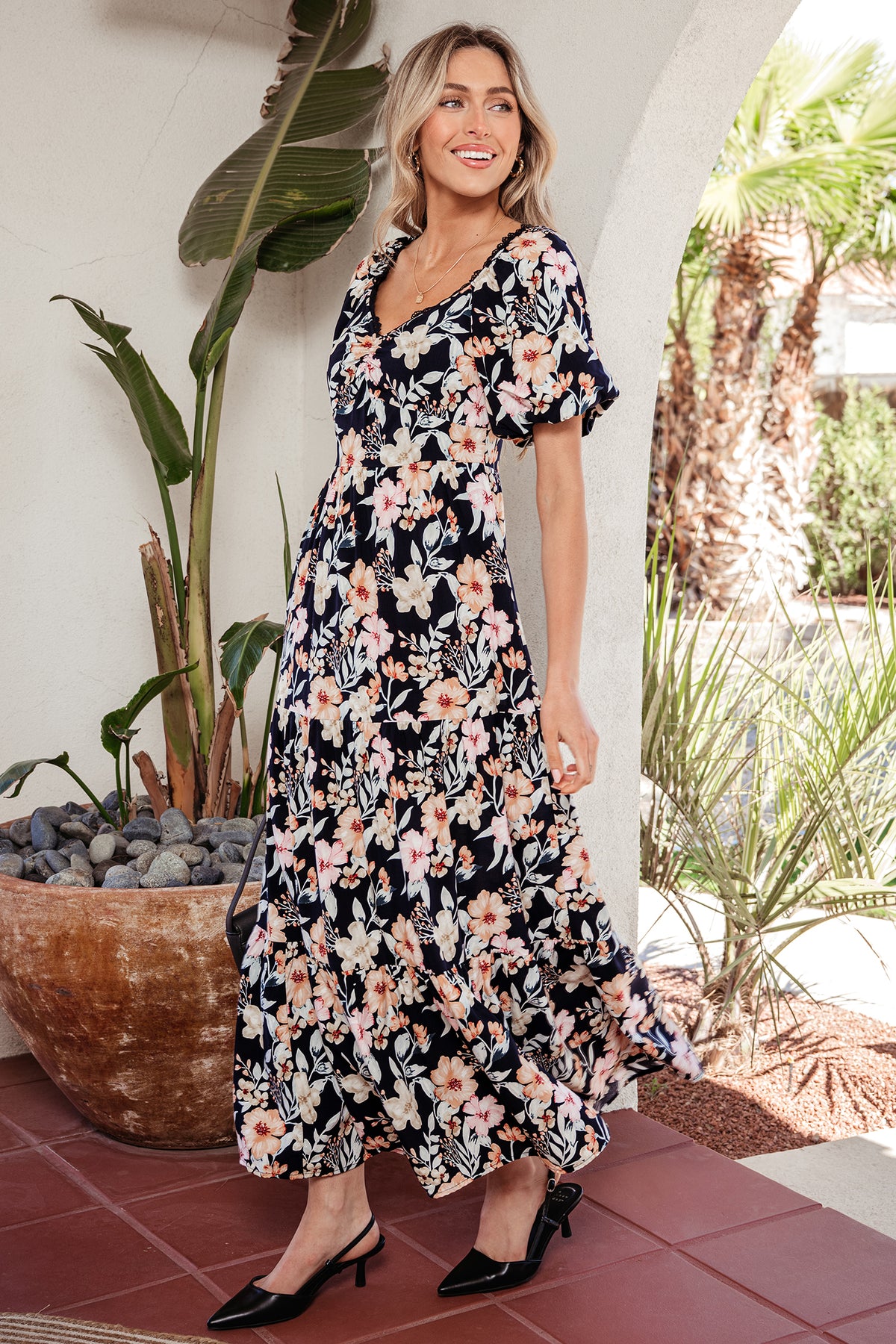 Smocked Detail Maxi Floral Dress