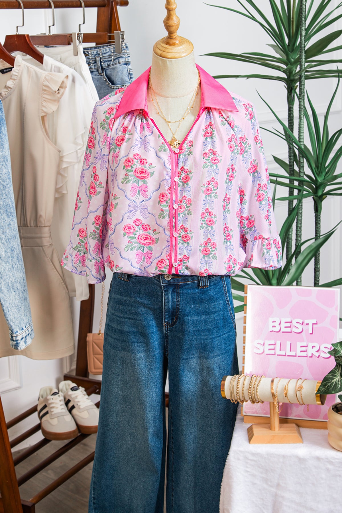 Floral Collared Ruffled Shirt Blouse