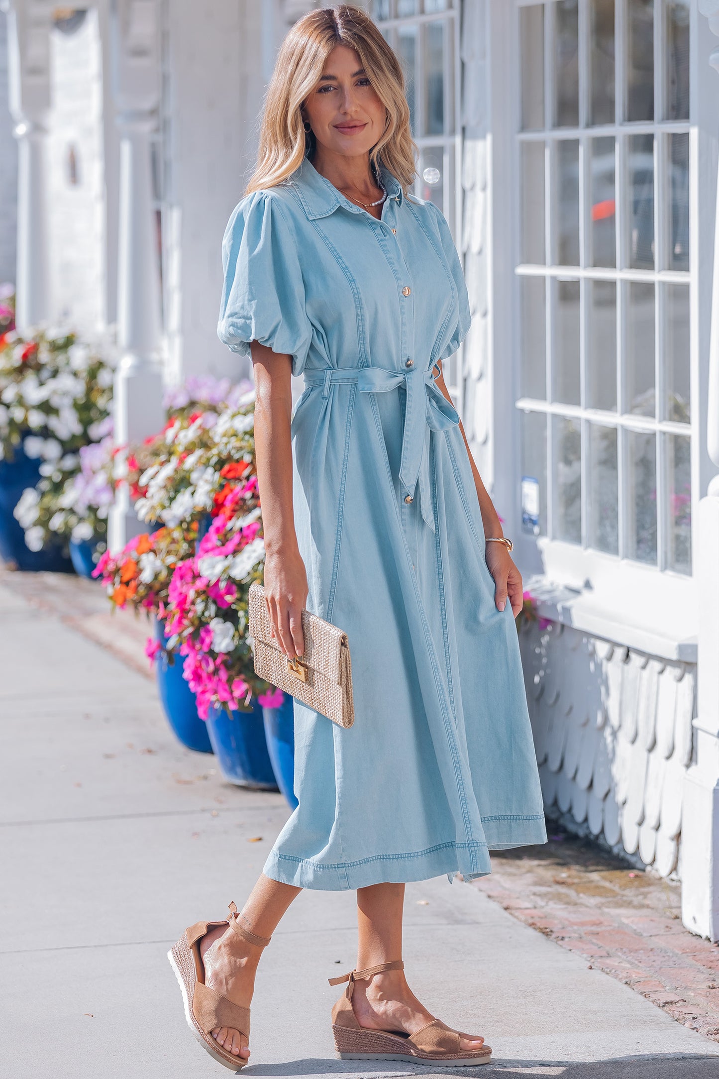 Full Buttons Denim Midi Dress