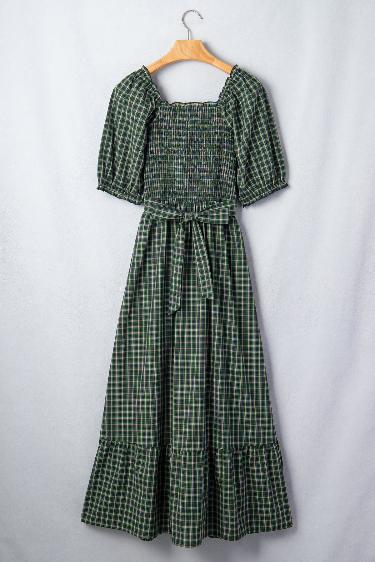 Shirred Ruffle Hem Maxi Dress
