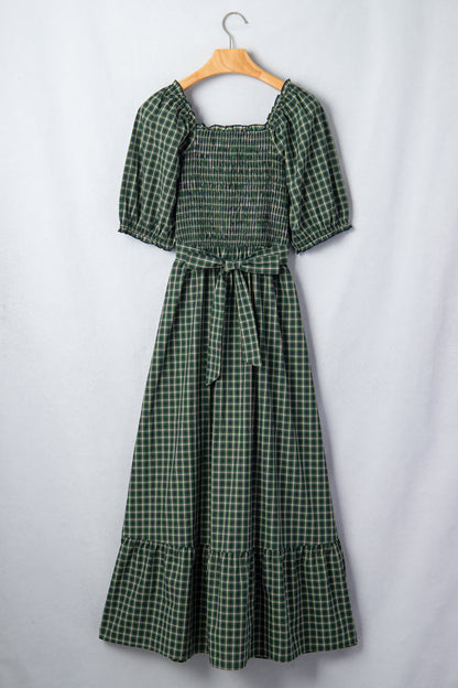 Shirred Ruffle Hem Maxi Dress