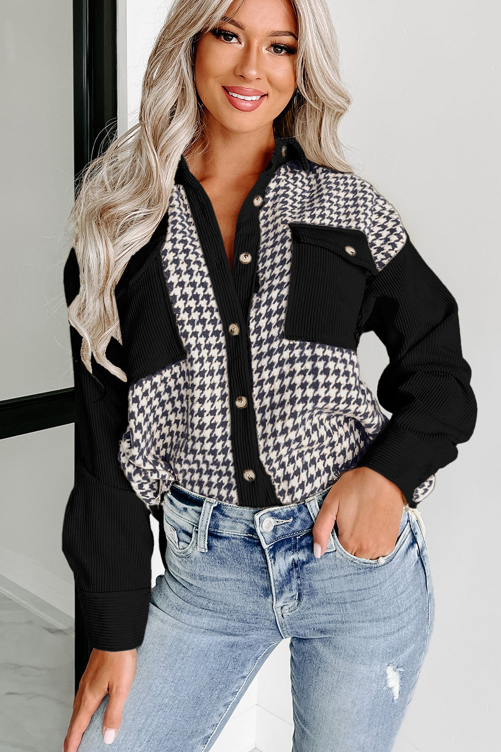 Houndstooth Corduroy Flap Pocket Jackets