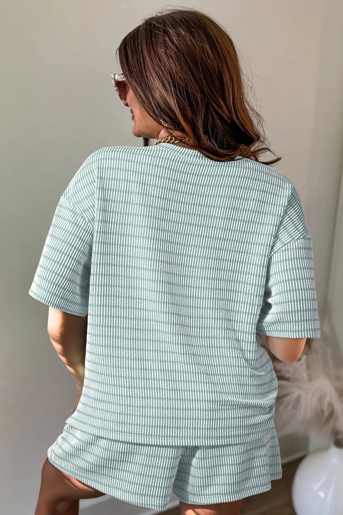 Stripe Raised Drawstring Short Set