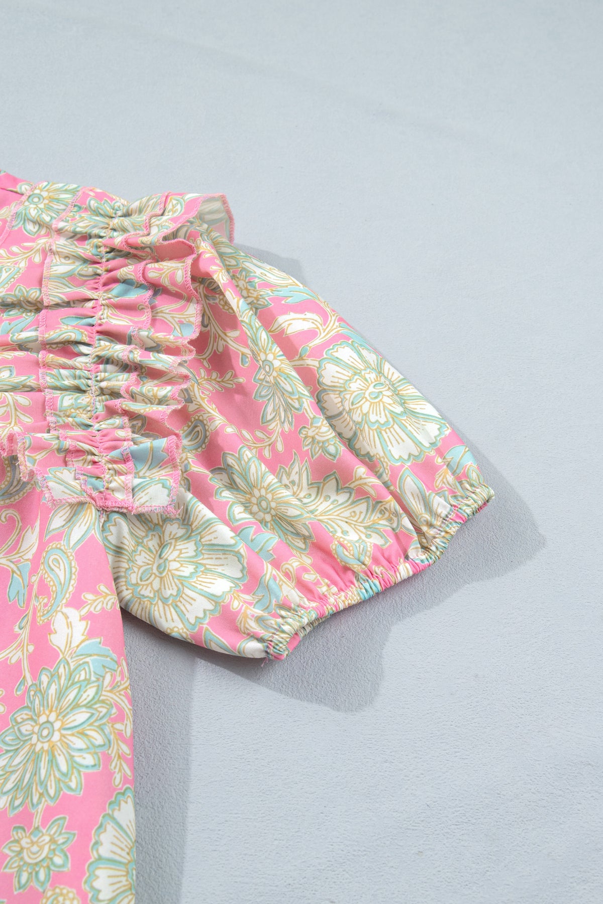 V-neck Floral Puff Sleeve Blouse