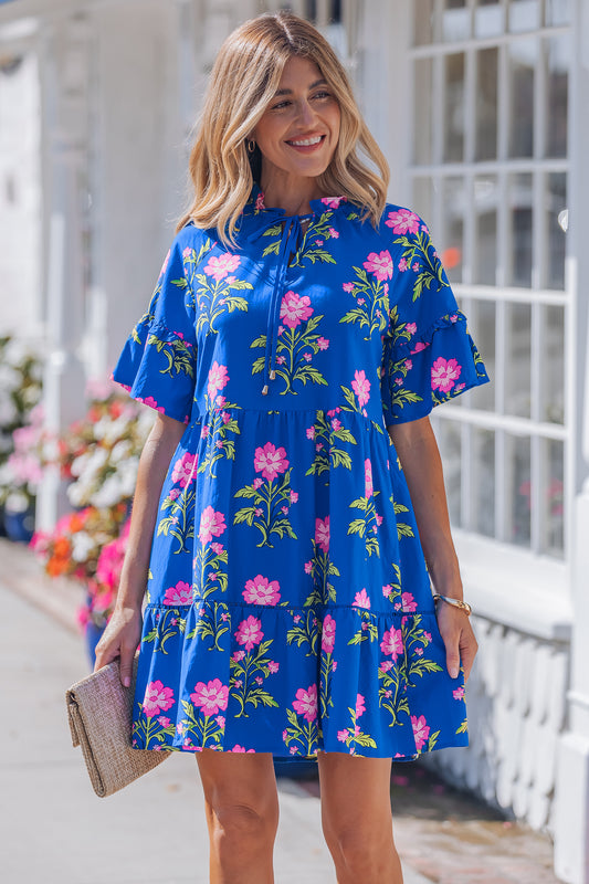 V-neck Short Sleeve Floral Dress
