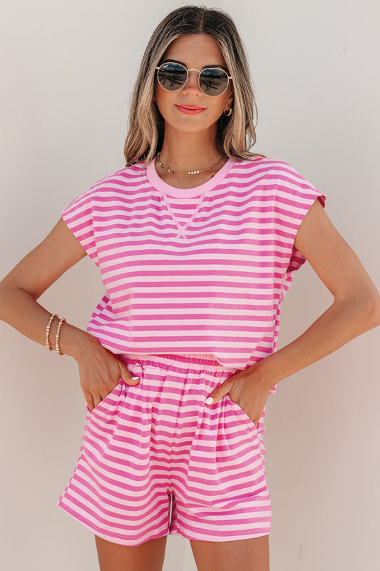 Stripe Cap Sleeve Short Set
