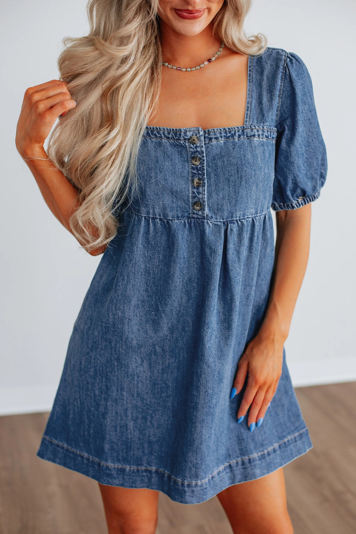Puff Sleeve Denim Mini Dress