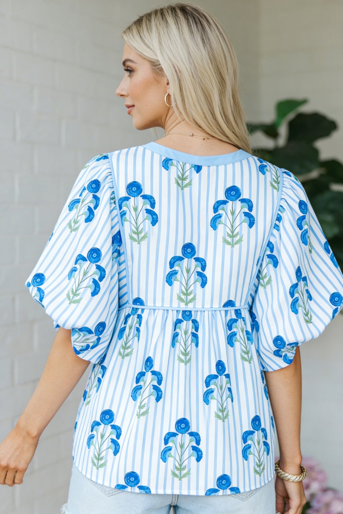 Floral Tie Puff Sleeve Blouse