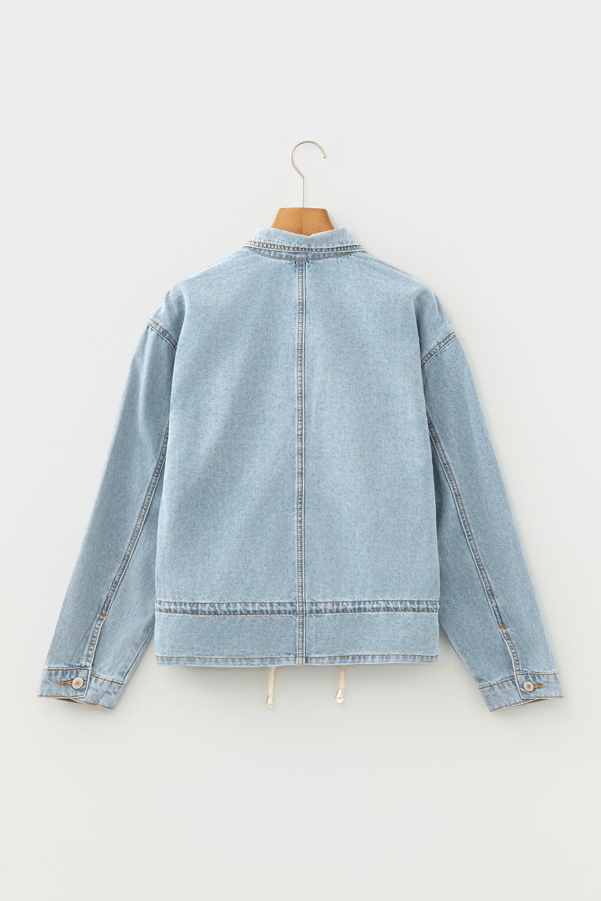 Draw-cord Hem Wash Denim Jackets