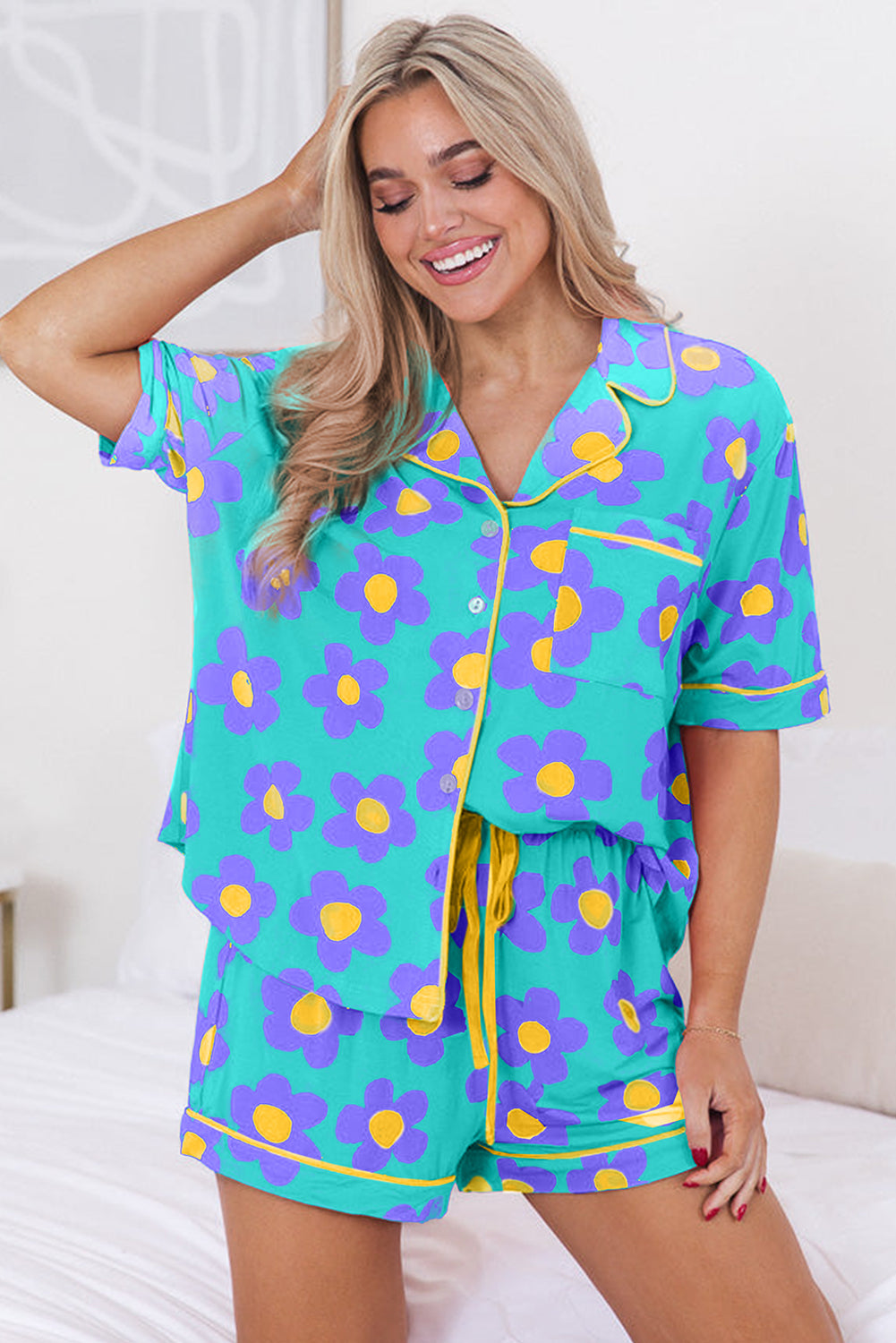 Flower Short Sleeve Pajama Set