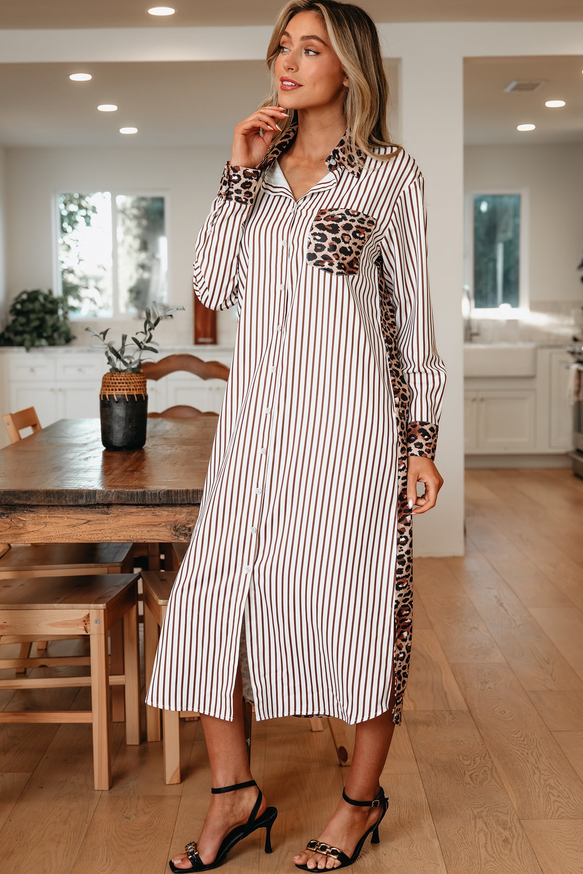 Stripe Leopard Long Maxi Dress