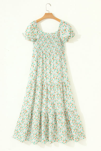 Floral Short Shirred Maxi Dress