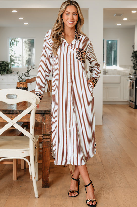 Stripe Leopard Long Maxi Dress