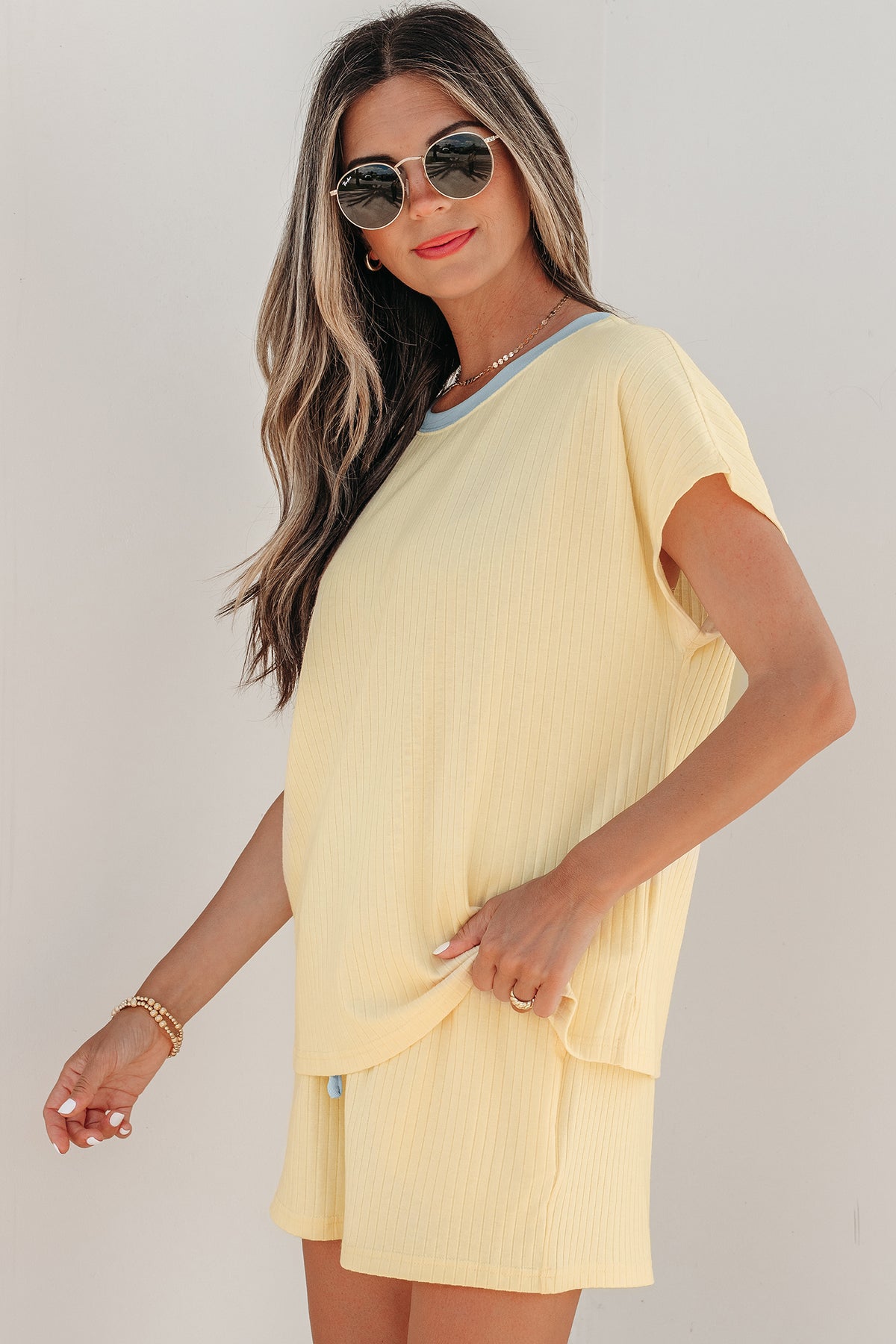 Soft Color Block Short Set