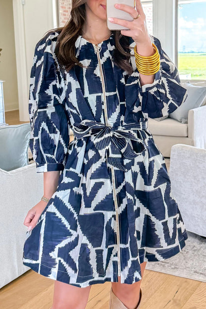 Abstract Geometric Zip Mini Dress