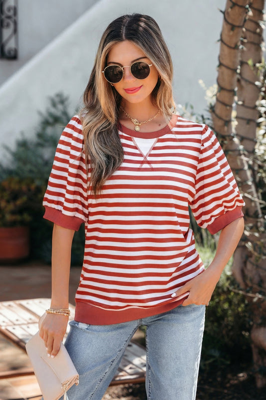 Stripe Short Bubble Sleeve Tee