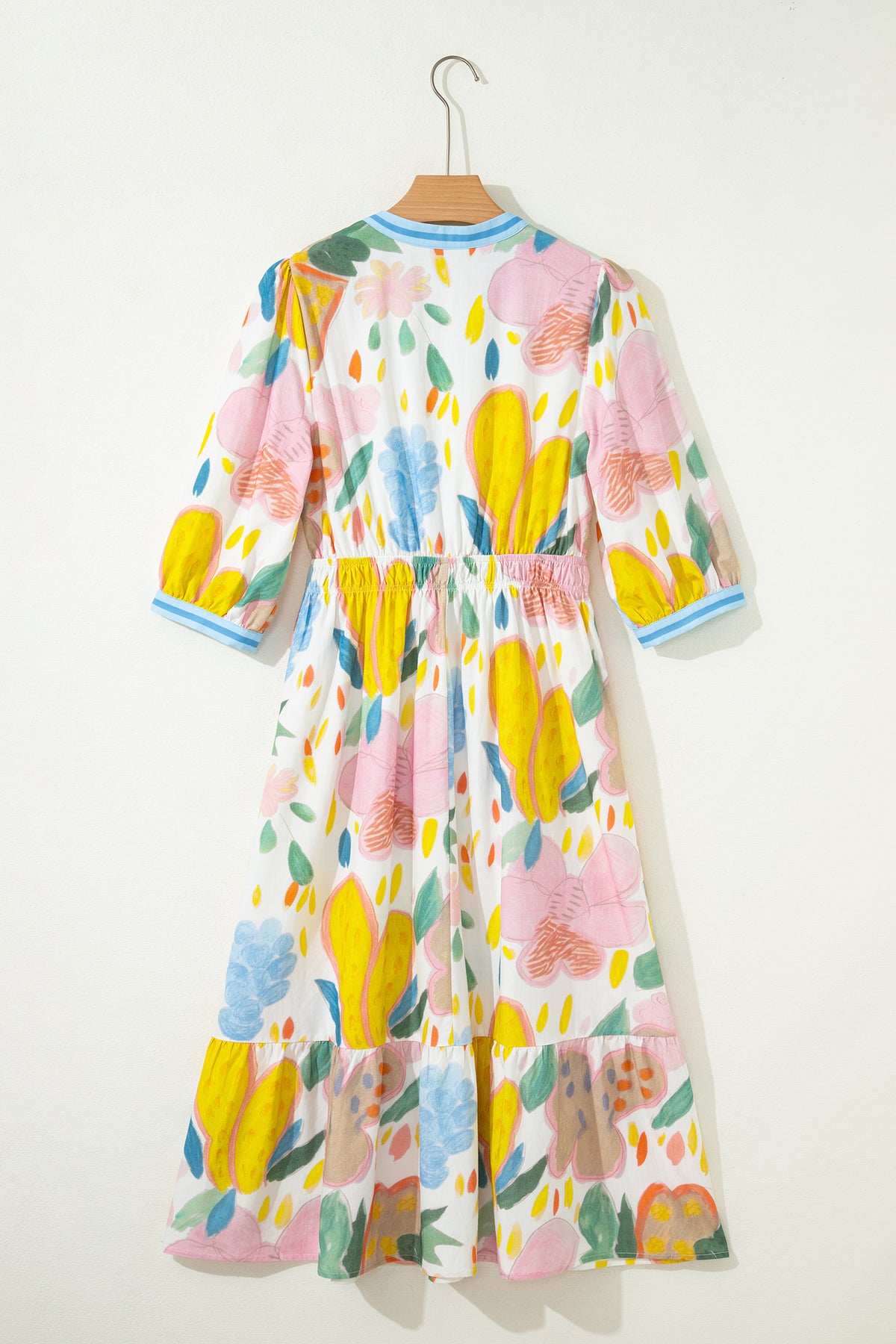 Doodle Striped V-neck Floral Dress