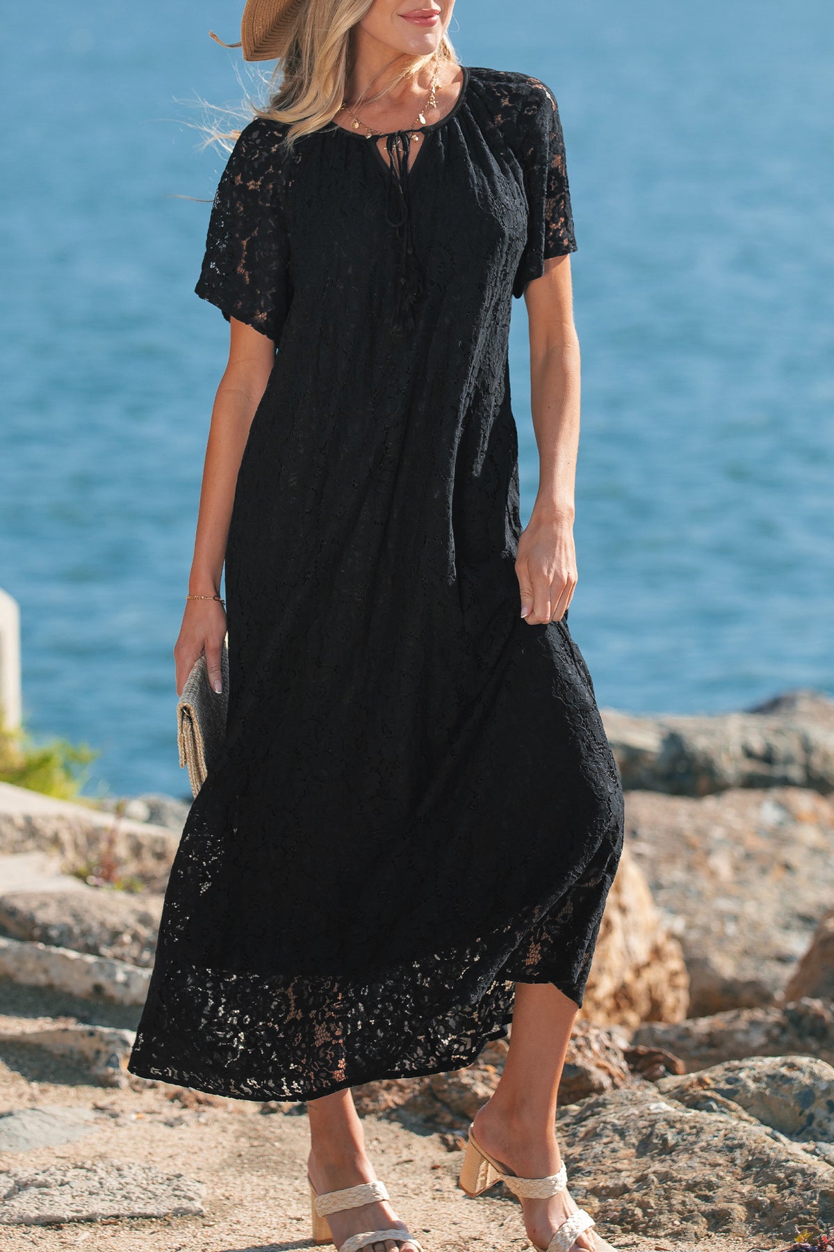 Floral Lace Overlay Maxi Dress