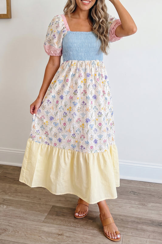 Striped Color Block Floral Dress