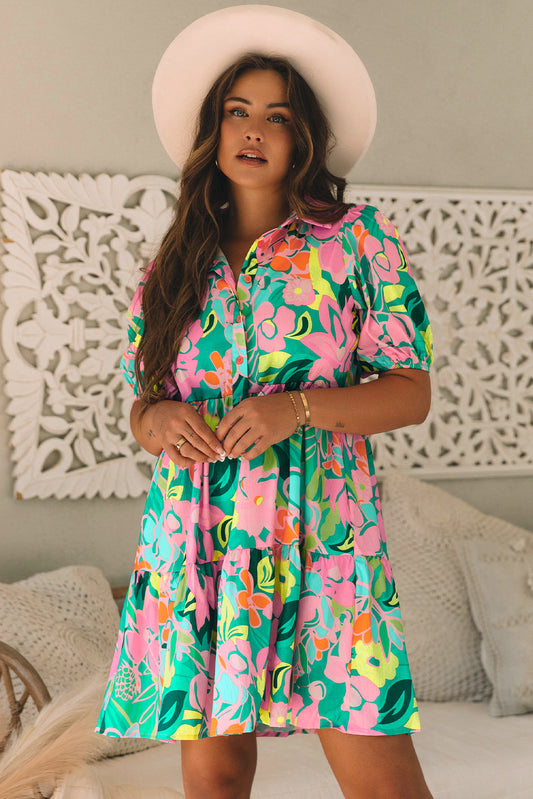 Puff Sleeve Babydoll Floral Dress