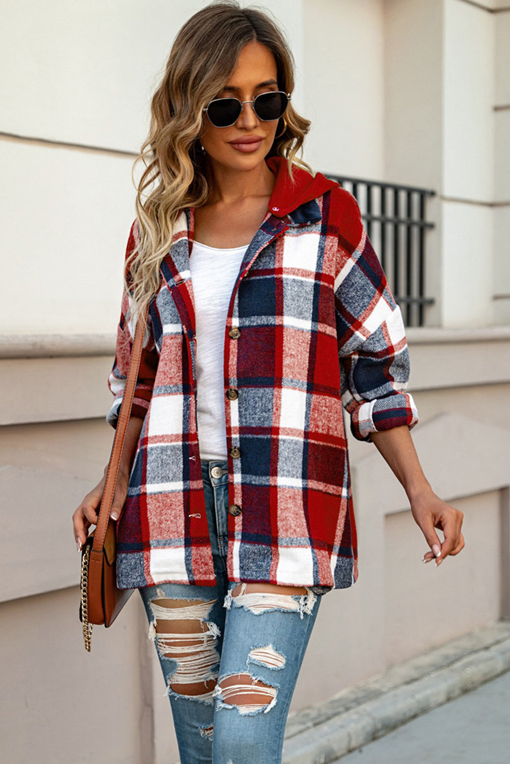 Fiery Button Front Plaid Shackets