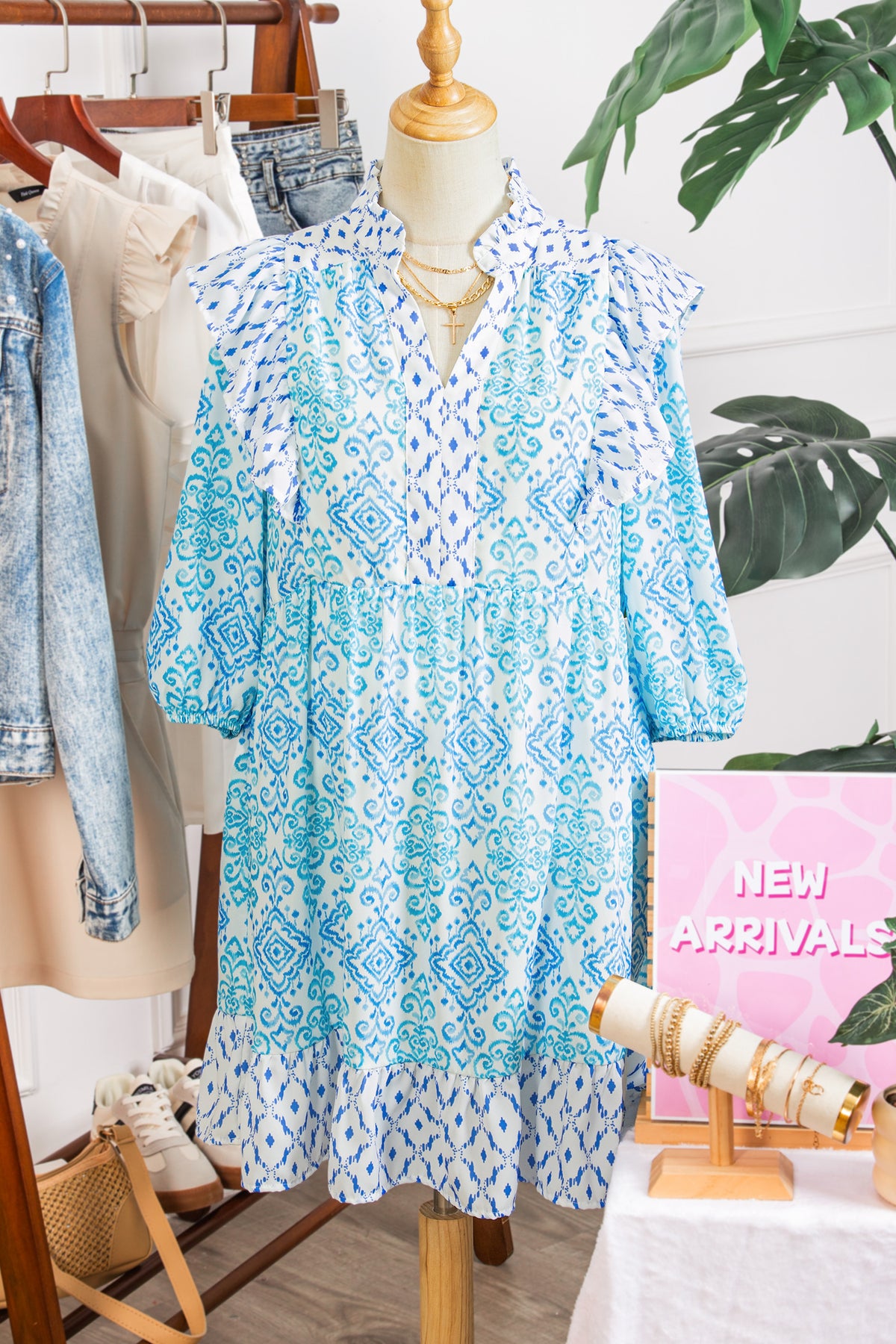 Boho Floral Geometric Mini Dress