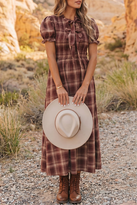Smocked High Waist Midi Dress
