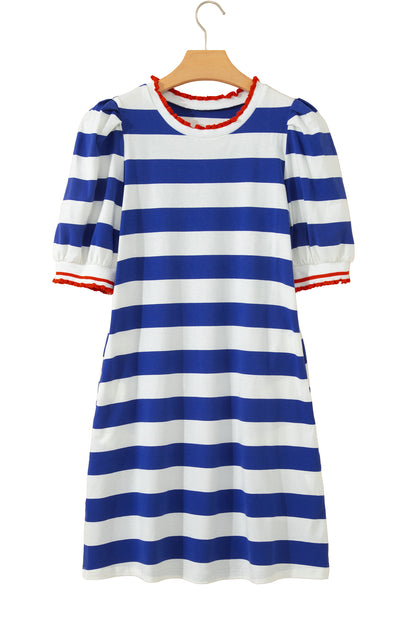 Stripe Puff Sleeve Mini Dress
