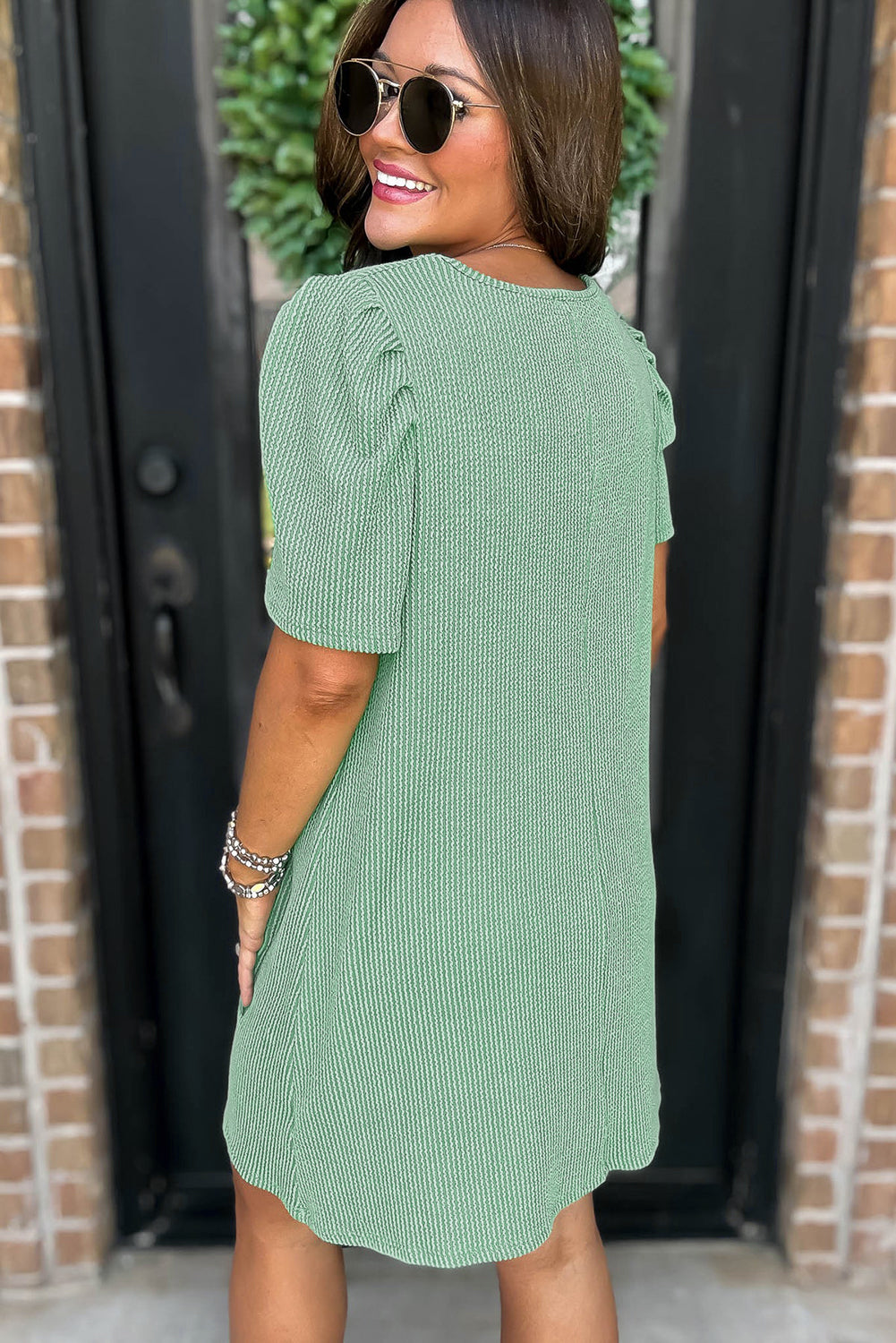 Corded Puff Sleeve Mini Dress