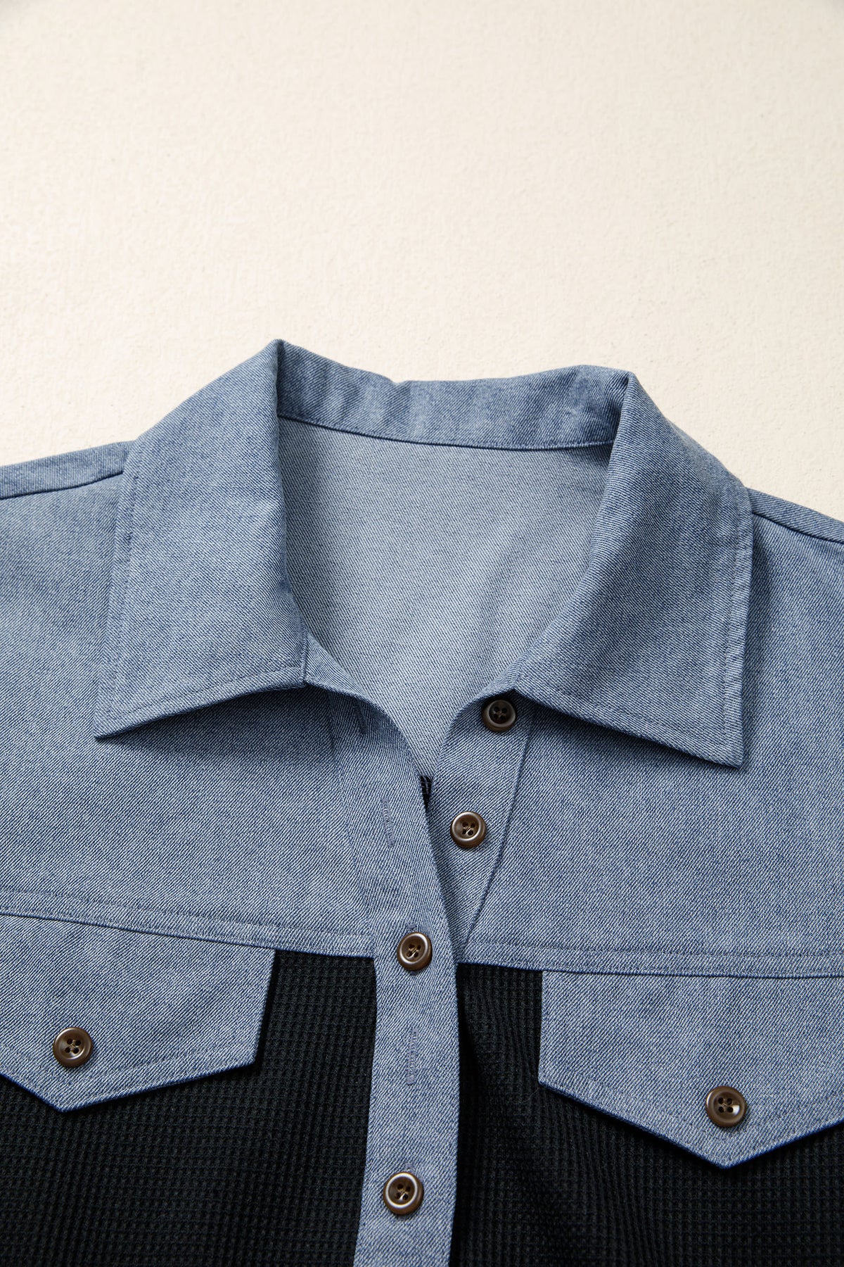 Denim Color Block Button Blouse