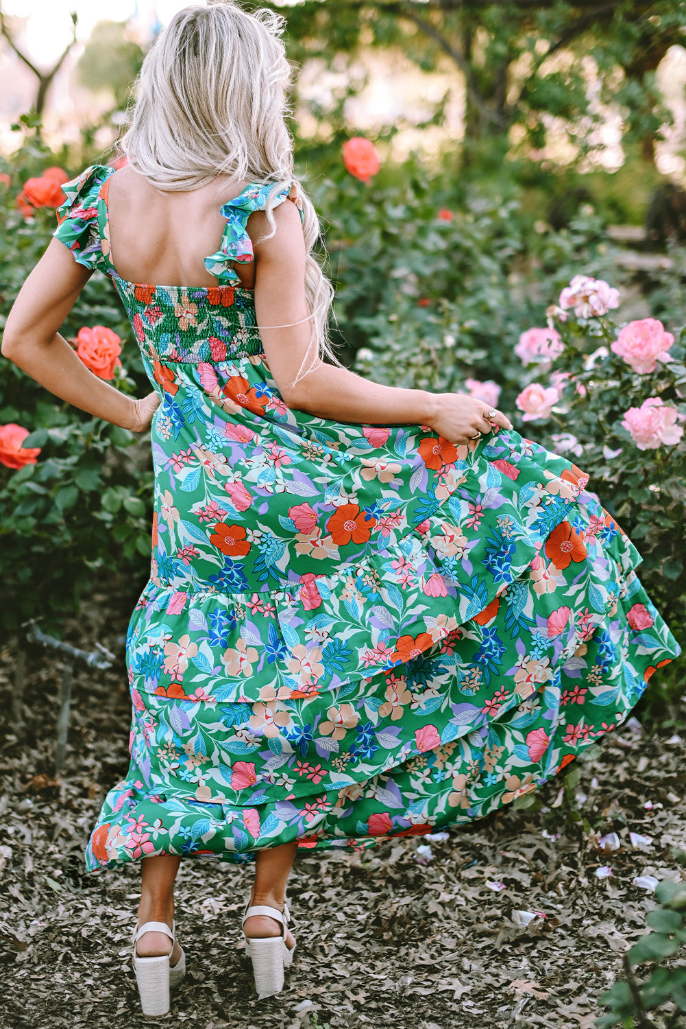 Sleeveless Ruffle Tiered Floral Dress