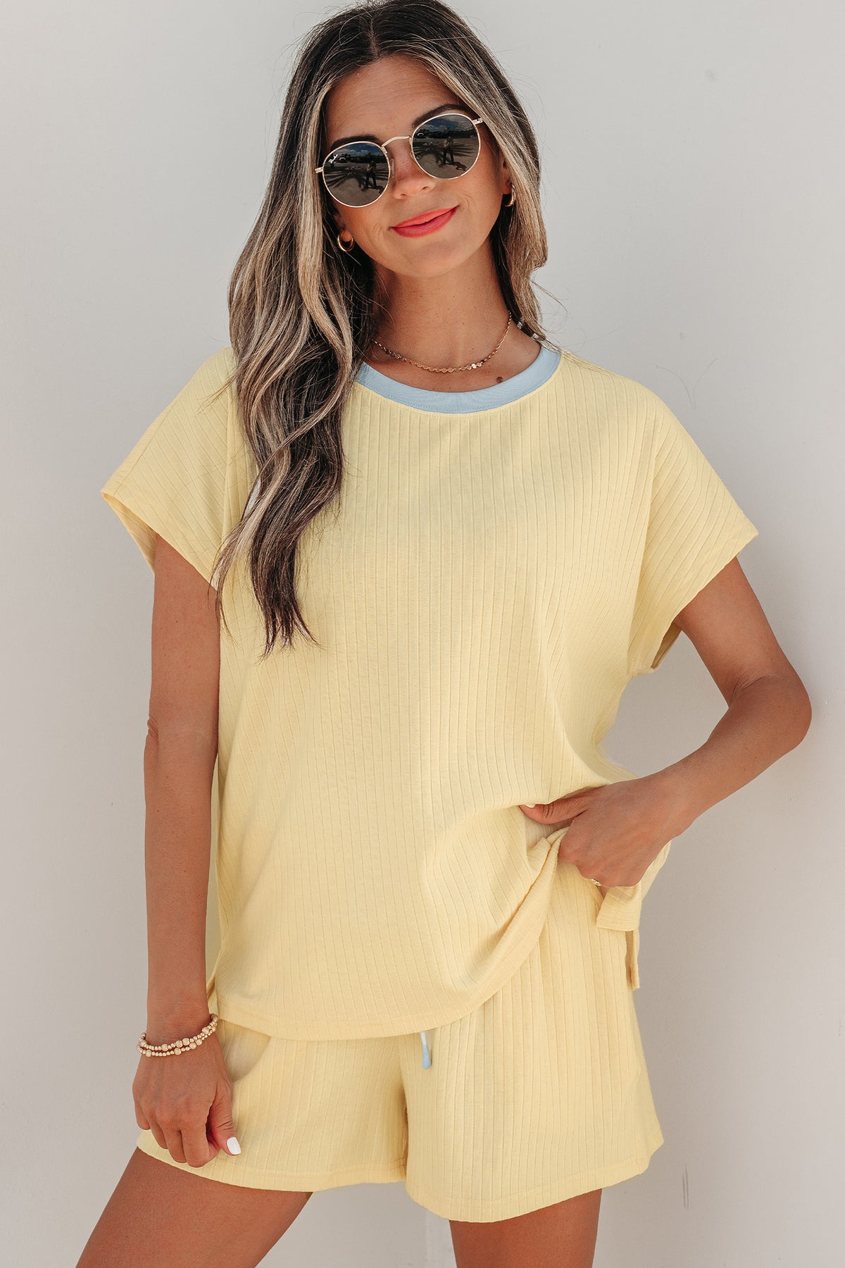 Soft Color Block Short Set