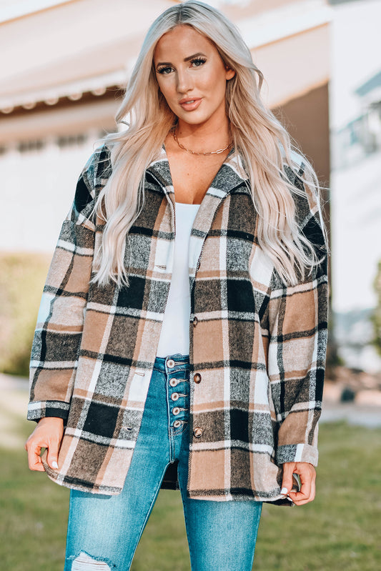 Buttoned Shirt Jacket Plaid Shackets