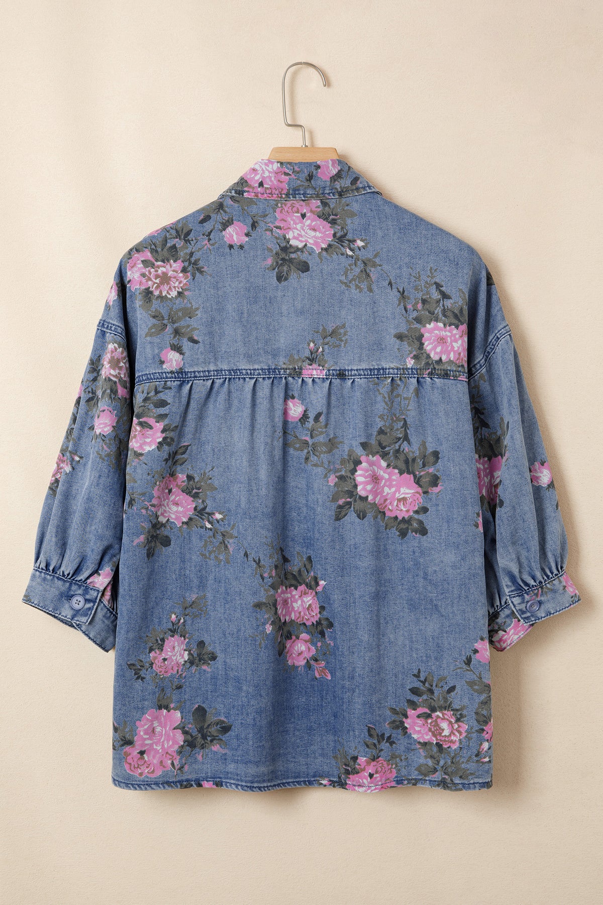Bracelet Sleeve Floral Denim Blouse
