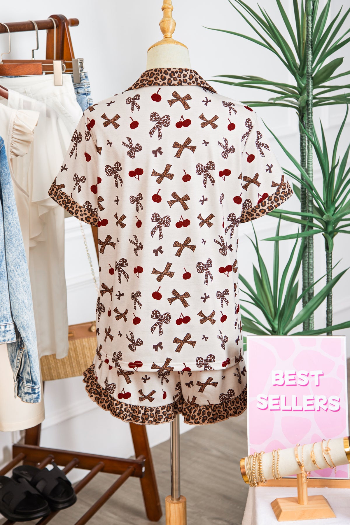 Printed Leopard Drawstring Pajama Set