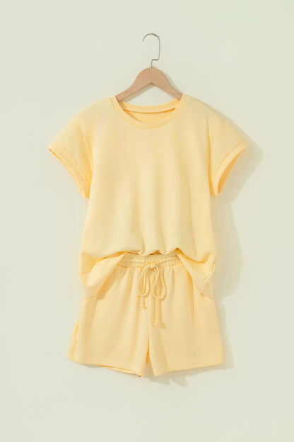 Eyelet Lace Sleeve Short Set