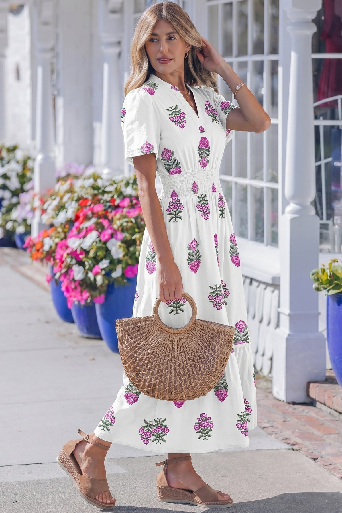 Floral Shirred Maxi Dress