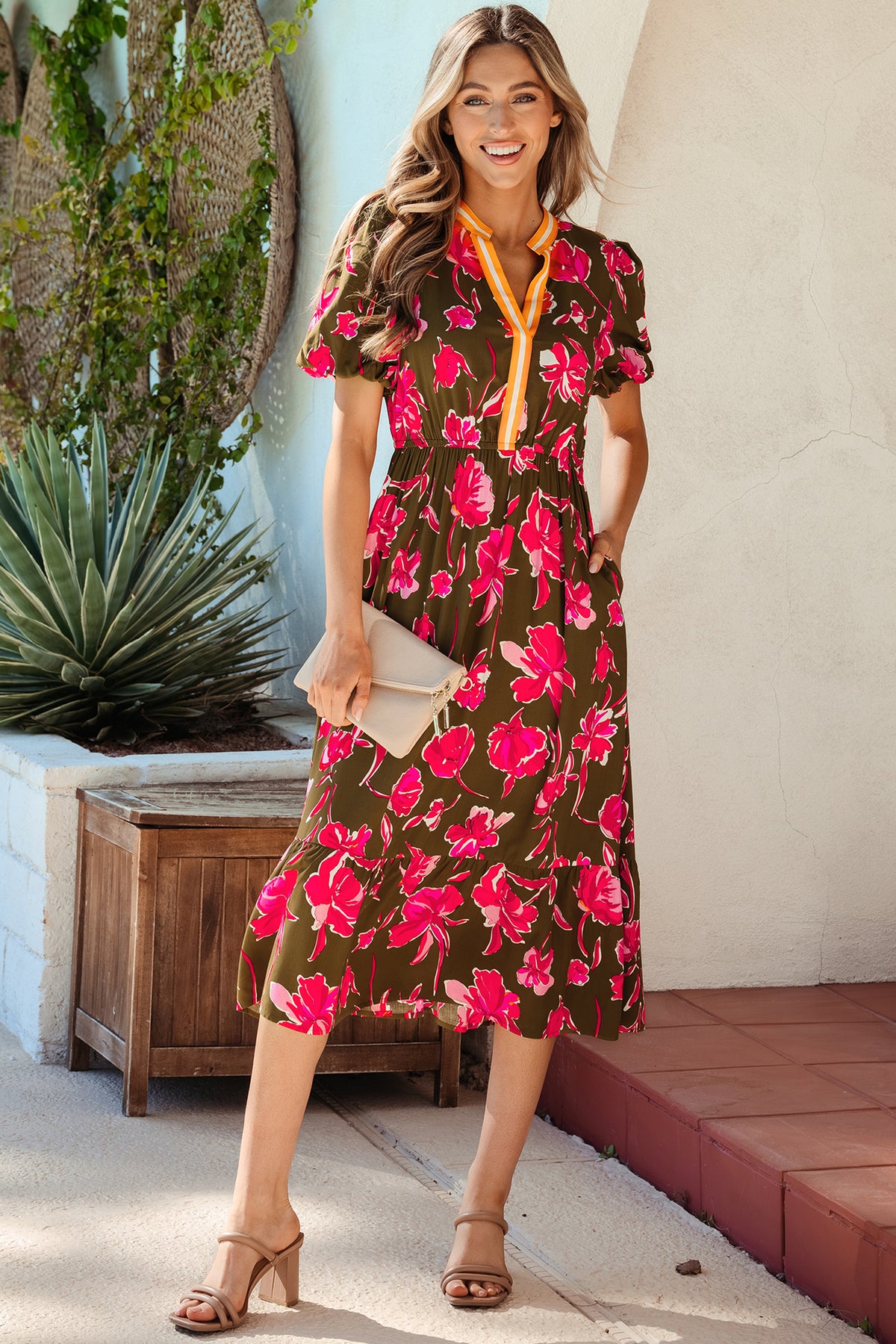 Floral Striped Short Maxi Dress