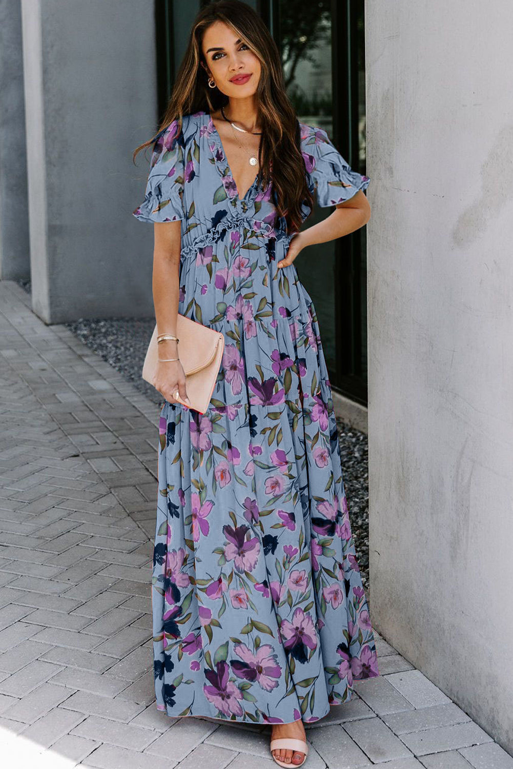 Floral Short Sleeve Maxi Dress